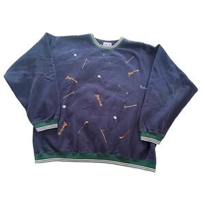Vintage 90s Golf Sweatshirt (XL) Great Lakes All Over Front Embroidered Blue